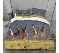 Housse de Couette 1 Personne 160x200 Girafe Parure de Lit Microfibre Ensemble de Literie 3D Animaux de la Savane Africaine Housse Couette et 2 Taies d'oreiller 65x65 pour Enfants k.2470