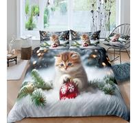 Housse de Couette 1 Personne 160x200 Lanterne de Noël Parure de lit Microfibre Ensemble de Literie 3D Chats Mignons Housse Couette et 2 Taies d'oreiller 65x65 pour Enfants m.1943