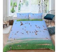 Housse de Couette 1 Personne 160x200 Oie Sauvage Parure de Lit Microfibre Ensemble de Literie 3D Bleu et Vert Housse Couette et 2 Taies d'oreiller 65x65 pour Enfants k.2563