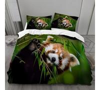 Housse de Couette 1 Personne 160x200 Panda Roux Parure de Lit Microfibre Ensemble de Literie 3D Bambou Vert Housse Couette et 2 Taies d'oreiller 65x65 pour Enfants k.2669