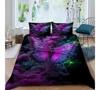 Housse de Couette 1 Personne 160x200 Papillons Violets Parure de lit Microfibre Ensemble de Literie 3D Violet Onirique Housse Couette et 2 Taies d'oreiller 65x65 pour Enfants m.1801