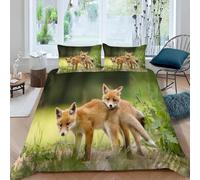 Housse de Couette 1 Personne 160x200 Renard Roux Parure de Lit Microfibre Ensemble de Literie 3D Forêt Verte Housse Couette et 2 Taies d'oreiller 65x65 pour Enfants k.2625