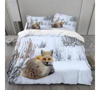 Housse de Couette 1 Personne 160x200 Renard Roux Parure de Lit Microfibre Ensemble de Literie 3D Paysage Enneigé Housse Couette et 2 Taies d'oreiller 65x65 pour Enfants k.2687