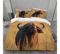 Housse de Couette 1 Personne 160x200 Savane Africaine Parure de Lit Microfibre Ensemble de Literie 3D Buffle Housse Couette et 2 Taies d'oreiller 65x65 pour Enfants k.2458