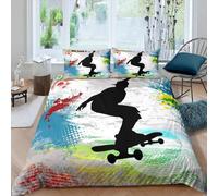 Housse de Couette 1 Personne 160x200 Skateboard Parure de Lit Microfibre Ensemble de Literie 3D Style Hip-Hop Urbain Housse Couette et 2 Taies d'oreiller 65x65 pour Enfants k.2935