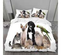 Housse de Couette 1 Personne 160x200 Thème Animal Parure de Lit Microfibre Ensemble de Literie 3D Chats et Lapins Housse Couette et 2 Taies d'oreiller 65x65 pour Enfants k.2631