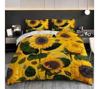 Housse de Couette 1 Personne 160x200 Tournesol Parure de Lit Microfibre Ensemble de Literie 3D Fleurs Jaunes Champêtres Housse Couette et 2 Taies d'oreiller 65x65 pour Enfants k.2433