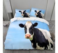Housse de Couette 1 Personne 160x200 Vache Parure de Lit Microfibre Ensemble de Literie 3D Animaux de la Ferme Housse Couette et 2 Taies d'oreiller 65x65 pour Enfants k.2489