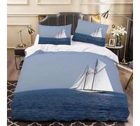 Housse de Couette 1 Personne 160x200 Voilier Parure de lit Microfibre Ensemble de Literie 3D Aventure Océanique Housse Couette et 2 Taies d'oreiller 65x65 pour Enfants a.709