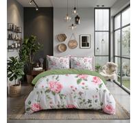 Housse De Couette 1 Personnes Fleurs Champêtres Rétro, Parure De Lit 140X200 Roses Naturelles Feuilles, Sets De Housses De Couettes Microfibre Avec Taies D'Oreiller 65X65 Couvre Lit Blanc Rose