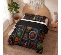 Housse De Couette 1 Personnes Rayures Ethniques Mandala, Parure De Lit 140X200 Patchwork Géométrique Africain, Sets De Housses De Couettes Microfibre Avec Taies D'Oreiller 65X65 Couvre Lit Noir
