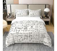 Housse de couette 100 % coton naturel pour enfants et adolescents, motif mathématiques, géométrie, science, chiffres, formules pour décoration de chambre, école génie, étudiant, éducatif toutes