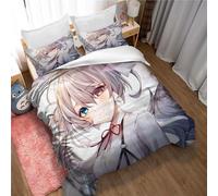 Housse De Couette 100% Coton Project Sekai Colorful Stage ! avec Hatsune Miku Parure De Lit Parure De Lit Imprimée Blanc Et Bleu Toutes Saisons (HM 03,140 x 200 cm)