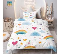 Housse de Couette 100x140 Arc-en-Ciel Parure de Lit 1 Personne, Étoile Housse Couette avec 1 Taie d'oreiller pour Enfant Fille Garcon Deco Chambre, Modèle de Dessin Animé Blanc