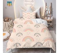 Housse de Couette 100x140 Arc-en-Ciel Parure de Lit 1 Personne, Motif Mignon Housse Couette avec 1 Taie d'oreiller pour Enfant Fille Garcon Deco Chambre, Rayure Rose