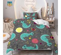 Housse de Couette 100x140 Dinosaure Parure de Lit 1 Personne, Ciel Étoilé Housse Couette avec 1 Taie d'oreiller pour Enfant Fille Garcon Deco Chambre, Modèle de Dessin Animé Gris