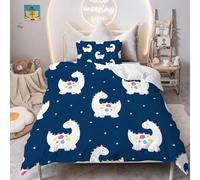 Housse de Couette 100x140 Dinosaure Parure de Lit 1 Personne, Modèle de Dessin Animé Housse Couette avec 1 Taie d'oreiller pour Enfant Fille Garcon Deco Chambre, Animal Bleu