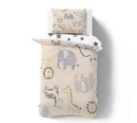 Housse de Couette 120x150 cm - Parure Lit 1 Personne Lions Elephants Girafes Zebres - Housse Couette Douce - 1 Taie d'oreiller 40x60 cm - Animaux Africains - Enfant Fille Garçon Déco Chambre MA-8