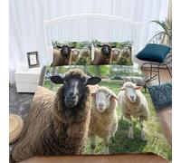 Housse de Couette 135x200 Enfant Animaux du Zoo 3D Imprimé Parure de Lit 1 Personne Mouton 3 Pièces Doux Microfibre Literie avec Fermeture Éclair et 2 Taies d'oreiller 65x65 cm d-328