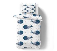 Housse de Couette 135x200 Garçons et Filles Parure de lit Enfant Baleine Bleue Enfant Housse de Couette 1 Personne et Taie d’Oreiller