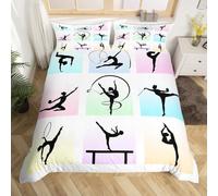 Housse de Couette 135x200 Gymnastique 3D Parure de Lit Gymnastique 1 Personne Enfant, Microfibre Ensemble de Literie avec Réversible Housse Couette et 1 Taie Oreiller 65x65 cm bb1556