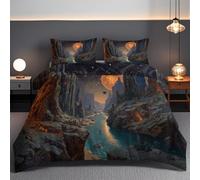 Housse de Couette 135x200cm Montagnes, Grande Lune Parure de Lit Vue Nocturne Abstraite Fermeture Éclair - Linge de Adulte avec 2 Taies d'oreiller 65x65 cm