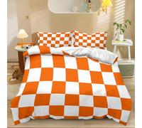 Housse De Couette 140 cm x 200 cm Rayures Simples À Carreaux Orange Blanc, Douce Housses De Couettes et 2 Taies d'oreiller avec Fermeture Éclair, imprimé Motif Parures De Lit Lavable Machine