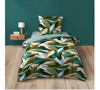 Housse de couette 140 x 200 cm 100% coton 42 fils motif Swan + 1 taie - Vert