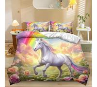 Housse de Couette 140 x 200 cm Ado Adulte Parure de Lit Licorne Magique Rose Housse de Couette en Microfibre Hypoallergique Ensemble de Literie avec 2 Taies d'oreiller Rose