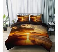 Housse de Couette 140 x 200 cm avec 2 Taies d'oreiller, Châtain Microfibre Douce - Coucher De Soleil Plage Littoral Design Respirable avec Fermeture Éclair Literie pour la Maison