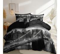 Housse de Couette 140 x 200 cm avec Fermeture éclair, Photographie Réaliste Ville Architecture Pont Housse de Couette imprimée Convient aux Adultes Enfants - Microfibre Respirante Parure de Lit Noir