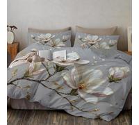 Housse De Couette 140 x 200 cm Branches De Magnolia Rose Parure De Lit Microfibre Douce Sets De Housse De Couette Peinture À l'huile Vintage De Fleurs avec Fermeture éclair Et 1 Taies D'Oreil