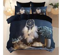 Housse de Couette 140 x 200 cm, Fantaisie Attrape-RêVes Fleurs Motifs Parure de Lit 2 Personnes en Microfibre - Noir Imprimée Parure d avec Fermeture Éclair Douce légère et Facile d'entretien