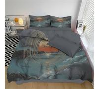 Housse De Couette 140 X 200 Cm - Housse De Couette en Microfibre Ultra Douce avec Taie d'oreiller, Parure Lit en Microfibre avec Fermeture Éclair, L'Horizon Lever Soleil Art Abstrait