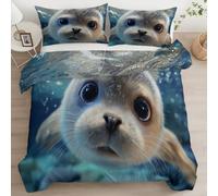 Housse de couette 140 x 200 cm, Linge de lit Avec Fermeture Éclair Parure 3 Pièces réversible - 100% microfibre - Luxueuse moderne - Surréaliste Phoque Film avec 2 Taie d'oreiller 65 x 65cm Bleu Clair