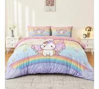 Housse de Couette 140 x 200 cm Microfibre Parure de lit avec 2 x Taie d'oreiller, Dessin Animé Étincelant Étoiles Pont en Arc Thème Adulte Imprimé Housse de Couette, Violet Sets Linge de Lit