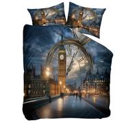 Housse de Couette 140 x 200 cm Motif Moderne Architecture Big Ben Pont De Londres, Gris Parure de Lit Fermeture Éclair - Douce légère et Facile d'entretien pour Adultes Enfants Filles