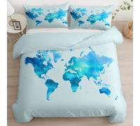 Housse de Couette 140 x 200 cm Parure de Lit Bleu Menthe, Housse de Couette Imprimé Minimaliste Aquarelle Carte Assiette Microfibre Parure de Lit avec Fermeture Éclair et Taies d'oreiller 65 x 65 cm