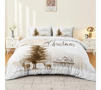 Housse de Couette 140 x 200 cm Parure de Lit en Microfibre avec Fermeture Éclair Chaleur des Rennes de Noël Linge de Lit Douce, légère et Facile d'entretien Brun