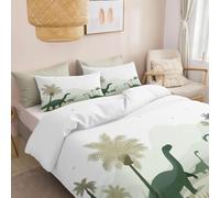 Housse de Couette 140 x 200 cm, Parure de lit Gris Vert 3 pièces Réversible Housse de Couette Animaux De La Forêt Dinosaures Dessin Animé avec Taie d’oreiller pour Garçons et Filles, Adolescents