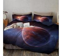 Housse De Couette 140 x 200 cm Planètes Cosmiques Parure De Lit Espace De Rêve, Microfibre Doux Réversible Housses Couettes avec Fermeture éclair Et 1 Taies D'Oreil