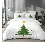 Housse De Couette 140 X 200 Cm Sapin Noël Parure De Lit Simplicité du Dessin Animé Fermeture Éclair - Doux Et Confortable Adulte avec 2 Taies d'oreiller 65X65 Cm Blanc