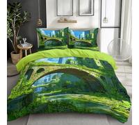 Housse de Couette 140 x 200 cm Vert - Parure de Lit Microfibre Respirant à Motif Pont De Ville Moderne Fantastique avec Fermeture Eclair, Convient aux Adultes et aux Enfants