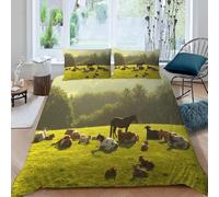 Housse de Couette 140 x 200 Fermes et Ranchs Imprimé 3D Parure de lit 1 Personne Vaches et Chevaux avec 2 Taies d'oreiller 65x65 cm Douce Microfibre Literie 3 Pièces pour Enfants a_937