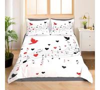 Housse de Couette 140 x 200 Symboles Musicaux Imprimé 3D Parure de lit 1 Personne Oiseaux en Forme de Cœur avec 2 Taies d'oreiller 65x65 cm Douce Microfibre Literie 3 Pièces b_2186