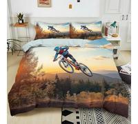 Housse de Couette 140 x 200 Vélo BMX Imprimé 3D Parure de lit 1 Personne VTT avec 2 Taies d'oreiller 65x65 cm Douce Microfibre Literie 3 Pièces pour Enfants a.823