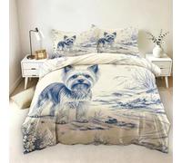 Housse de Couette 140 x 200 Yorkshire Terrier Riverside Réversible Parure de Lit 1 Personne Lignes Pastorales Françaises Housse de Couette Lavable en Machine Set 3 Pièces sans Repassage avec 2 Taies