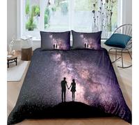 Housse de Couette 140x190 Ciel étoilé de Rêve 3D Parure de Lit Couples Romantiques en Microfibre Doux Housses Couettes 1 Personne avec Fermeture Éclair avec 2 Taies d'oreiller 65x65 cm J.2492