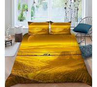 Housse de Couette 140x190 Motif Pont Suspendu 3D Parure de Lit Paysages Dorés en Microfibre Doux Housses Couettes 1 Personne avec Fermeture Éclair avec 2 Taies d'oreiller 65x65 cm I.1700