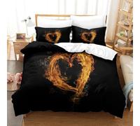 Housse de Couette 140x190 Motifs en Forme de Cœur 3D Parure de Lit Boule de Feu en Microfibre Doux Housses Couettes 1 Personne avec Fermeture Éclair avec 2 Taies d'oreiller 65x65 cm H.2186